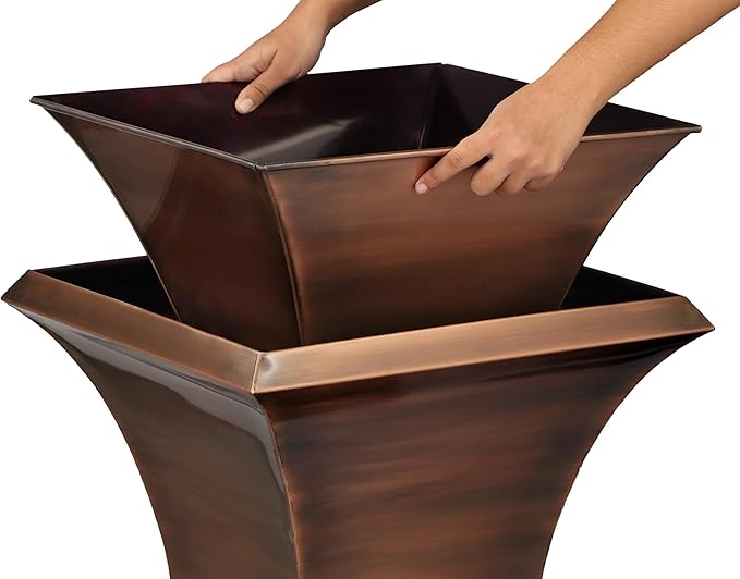 H Potter Tall Planter with Tray Large Outdoor Planters Decorative Copper Flower Pots Indoor Garden Urn Plants Herbs Porch Patio Hallway Entryway Home
