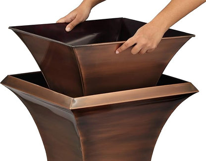 H Potter Tall Planter with Tray Large Outdoor Planters Decorative Copper Flower Pots Indoor Garden Urn Plants Herbs Porch Patio Hallway Entryway Home
