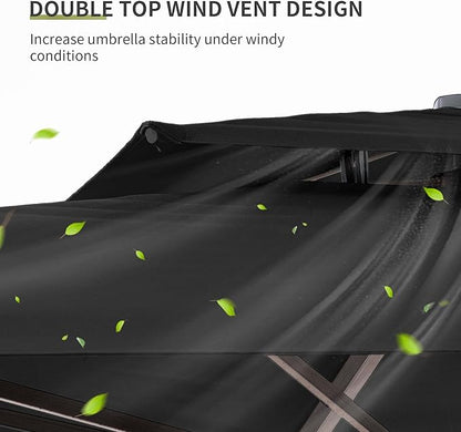 JZAC & QZYD 10 X 13 FT Cantilever Patio Umbrella Outdoor Large Heavy Duty Rectangle Offset Double Top Umbrellas with 360° Rotation for Pool Deck Backyard Garden, Black