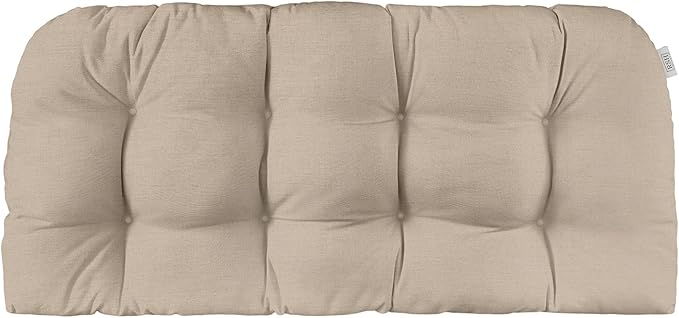 RSH DECOR: Sunbrella Play Tufted Wicker Loveseat Cushion | 41” x 19" | Water and Fade-Resistant Performance Fabric | Outdoor Settee Cushion for Patio Furniture | Play Oat
