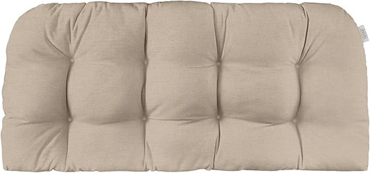 RSH DECOR: Sunbrella Play Tufted Wicker Loveseat Cushion | 41” x 19" | Water and Fade-Resistant Performance Fabric | Outdoor Settee Cushion for Patio Furniture | Play Oat