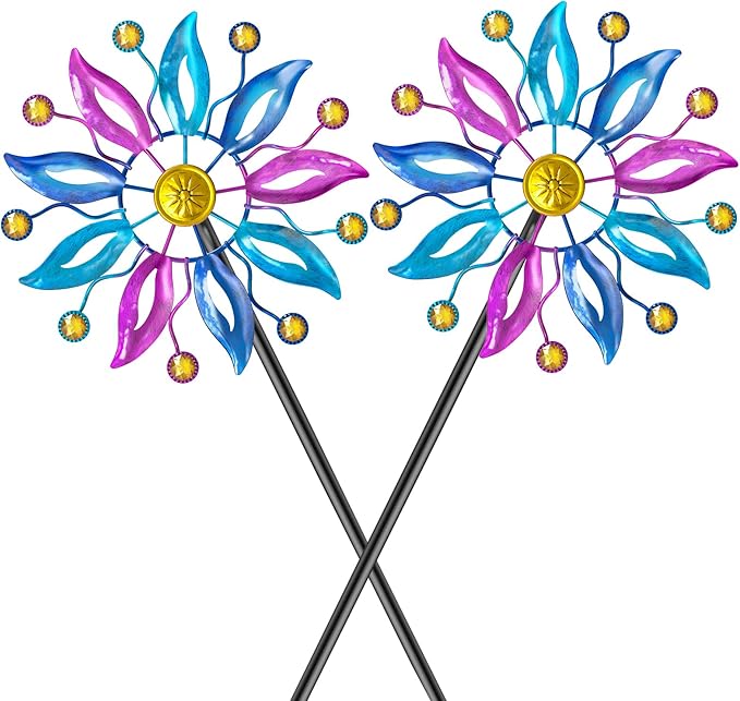 2PCS Metal Wind Spinner Outdoor, Windmill Garden Decorations, Kinetic Wind Spinners Colorful Wind Sculpture Yard Art for Garden Patio Lawn Decor (2PC Single Turn B)