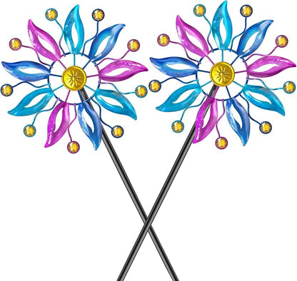 2PCS Metal Wind Spinner Outdoor, Windmill Garden Decorations, Kinetic Wind Spinners Colorful Wind Sculpture Yard Art for Garden Patio Lawn Decor (2PC Single Turn B)