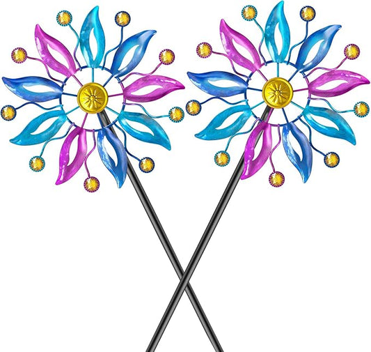 2PCS Metal Wind Spinner Outdoor, Windmill Garden Decorations, Kinetic Wind Spinners Colorful Wind Sculpture Yard Art for Garden Patio Lawn Decor (2PC Single Turn B)