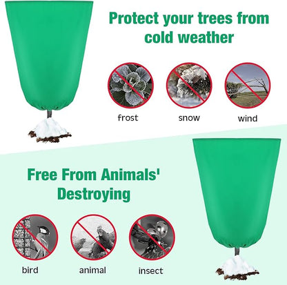 4 Pcs Plant Covers Freeze Protection 35.4" x 59" Winter Frost Blankets for Outdoor Plants with Zipper Drawstring Frost Cloth Freeze Covers Warm Shrub Jacket for Fruit Tree Potted(Green)