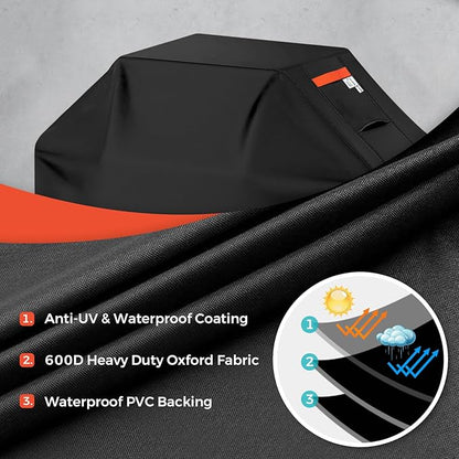 59Inch Heavy Duty Grill Cover for Outdoor Grill Thick Waterproof UV & Fade Resistant BBQ Cover with Adjustable Straps, Suitable for Weber,Black Stone, Charbroil etc, Black