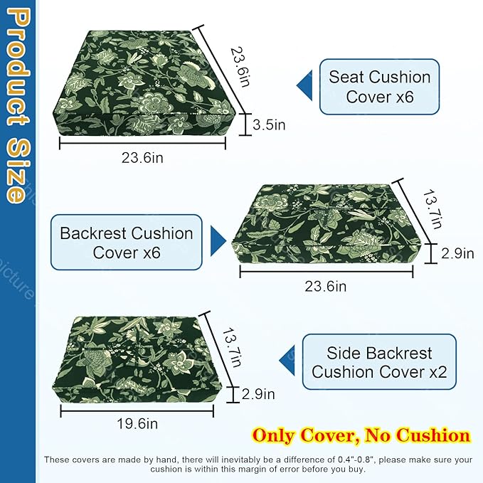 14 PCs Patio Cushion Covers for 7 PCs Outdoor Furniture Sectional Seating Sets Water Resistant Plus 2 Throw Pillows (Goldfish Grass, 23.6 * 23.6 * 3.5 in-14)