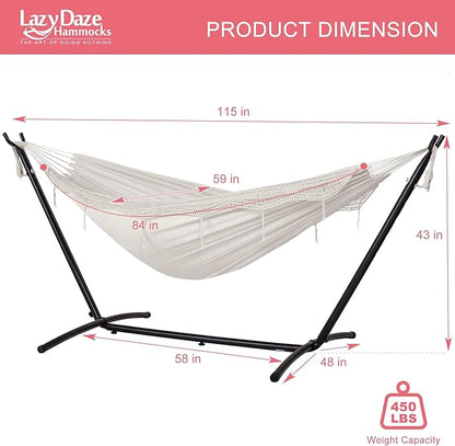 Lazy Daze Hammocks 9FT Double Hammock with Sturdy Steel Stand and Durable Fabric, Camping Lace Hammocks Include Portable Carrying Case, 450 LBS Capacity