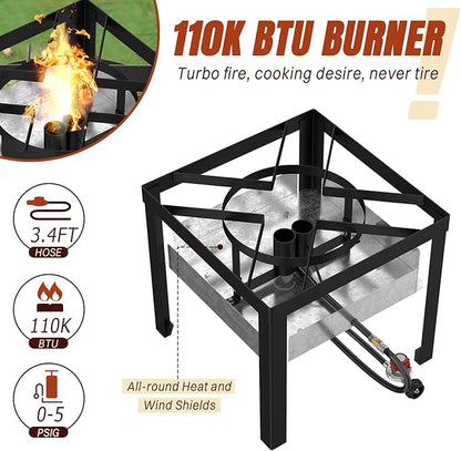 Stainless Steel 80QT Crawfish Boiler Kit, Waterproof Cover & 18-inch Skimmer, 110,000BTU Propane Burner Stove, 0-20PSIG Regulator, Seafood Boil Pot, Crab Boil Pot with 60QT Basket