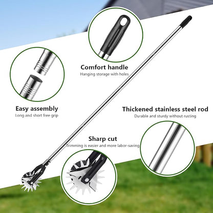 Edger Lawn Tool, 53.2 inch Manual Lawn Edger with 3 Sections Stainless Steel Handle, Rotary Grass Edger Tool with Wheel, Garden Edger for Landscaping Sidewalk Yard