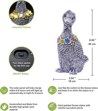Nacome Solar Goose Outdoor Statues for Garden: Outside Decor with Glowing Flower Clearance for Porch Yard Art Lawn Ornaments Patio Balcony - Birthday Gifts for Women Mom Grandma(Gray)