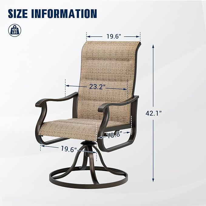 UDPATIO Patio Swivel Dining Chairs Set of 8, Outdoor Swivel Chairs High Back with All Weather Padded Textilene, Metal Rocking Frame for Lawn Garden Backyard, Brown
