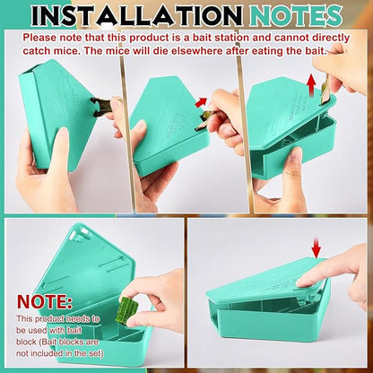 Qualirey 36 Pcs Mice Station with Key Triangle Bait Station Reusable Rodent Trap Bait Box, Keeps Children and Pets Safe Indoor & Outdoor, Bait Not Included, Suitable for Small Mice (Blue)