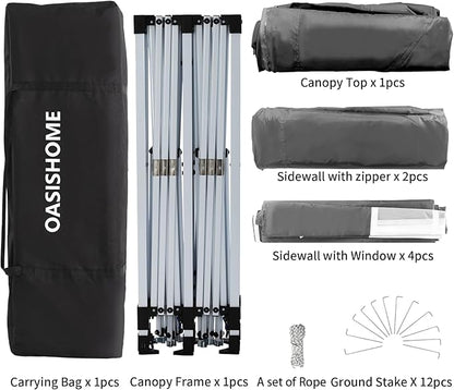 OASISHOME Pop-up Gazebo Canopy Tent 10'x20' with 6 Removable Sidewalls, Windows, Stakes, Ropes, Carry Bag,Suitable for Patio, Outdoor, Wedding Parties&Commercial Events (Grey (NOT Black), 10X20)