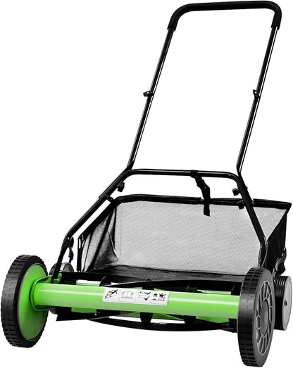 20 Inch 5-Blade Push Reel Lawn Mower, Cordless Manual Lawn Mower with Grass Catcher, Adjustable Cutting Height, Walk-Behind Lawn Mowers for Yard, Garden