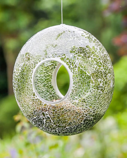 Fly Through Wild Bird Feeder Garden Hanging Bird Feeder Mosaic Circle for Outdoor Decoration,Green