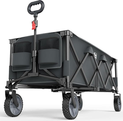 Timber Ridge 51.2'' Extended Collapsible Wagon Cart, 500LBS Heavy Duty Foldable Utility Wagon with Adjustable Handle, 400L Capacity Portable Cart with Cargo Net for Camping Sports Shopping-Grey