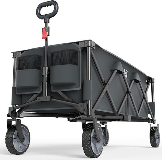 Timber Ridge 51.2'' Extended Collapsible Wagon Cart, 500LBS Heavy Duty Foldable Utility Wagon with Adjustable Handle, 400L Capacity Portable Cart with Cargo Net for Camping Sports Shopping-Grey