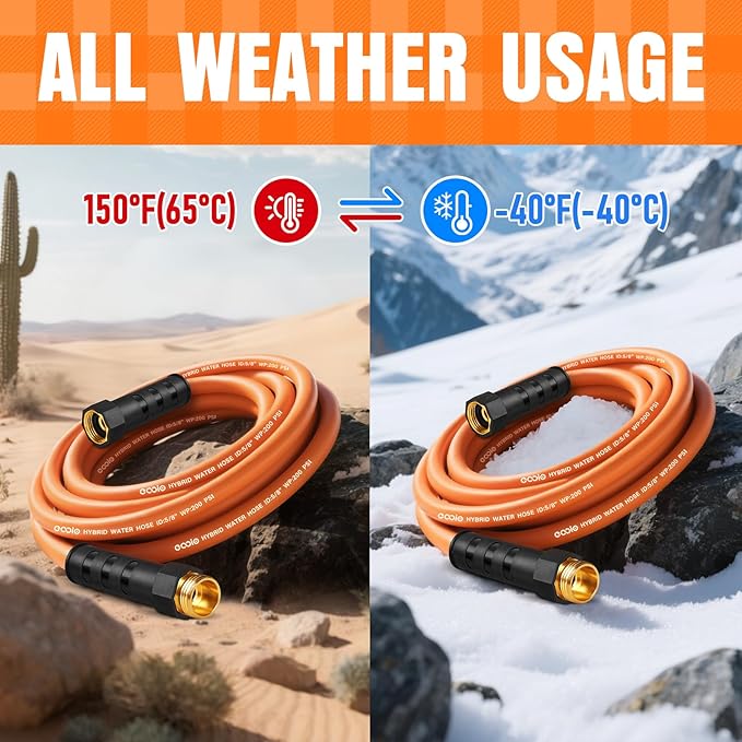 Garden Hose 10 ft x 5/8", NON-EXPANDING Flexible Water Hose, Kink Resistant Lightweight Hybrid Hose, Leakproof Yard Hose with Male to Female Fittings