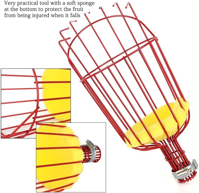 Fruit Picker Harvester Basket, Adjustable Fruit Picker Tool with Cushion to Prevent Bruising, Professional Gardening Fruit Picker Tool for Picking Apple Pear Peach Orange (Pole Not Included)