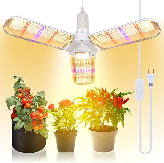 150W LED Grow Light Bulb 414 LEDs Sunlike Full Spectrum Foldable Plant Grow Light with Extension Hanging Pendant Light Cord Cable, Led Grow Lamp for Indoor Plants, Greenhouse, Hydroponic , E27 Base