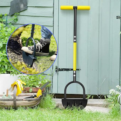 Half Moon Edger Lawn Tool, Manual Step Edger Saw Tooth Garden Hand Edging Shovel with Steel Long Handle for Yard Landscaping Borders Sidewalk Driveways Cable Burying Maintenance Flower Beds Grass