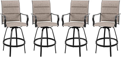 Vongrasig 4 Piece Outdoor Patio Swivel Bar Chairs, All Weather Padded Sling Textile High Top Bar Stools, Bistro Set for Backyard, Lawn Garden, Balcony, Gray