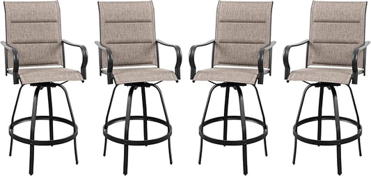 Vongrasig 4 Piece Outdoor Patio Swivel Bar Chairs, All Weather Padded Sling Textile High Top Bar Stools, Bistro Set for Backyard, Lawn Garden, Balcony, Gray