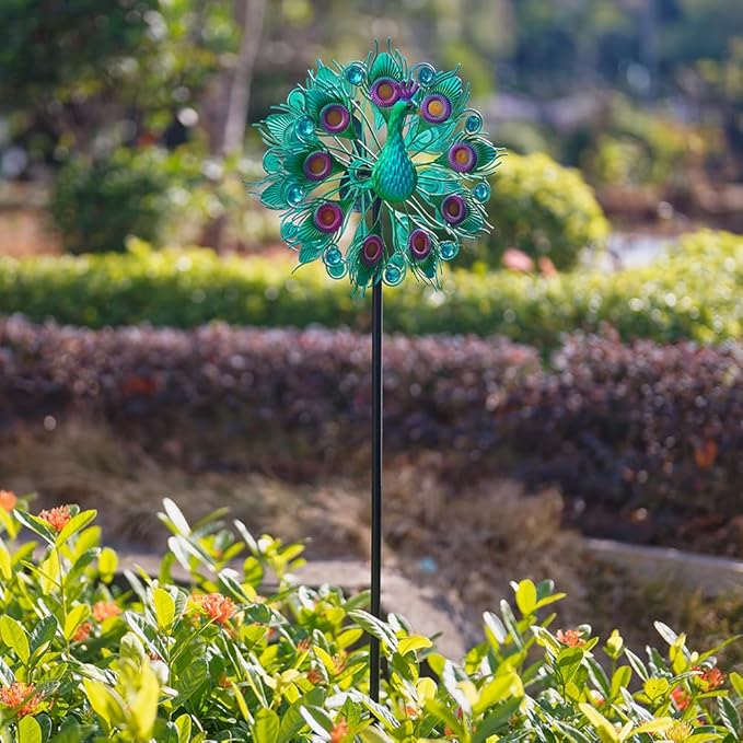 Stargarden Wind Spinners Outdoor, Peacock Metal Wind Spinner, 13 Inch Kinetic Wind Sculptures & Spinners, Decorative Waterproof Pinwheels for Yard and Garden Decor