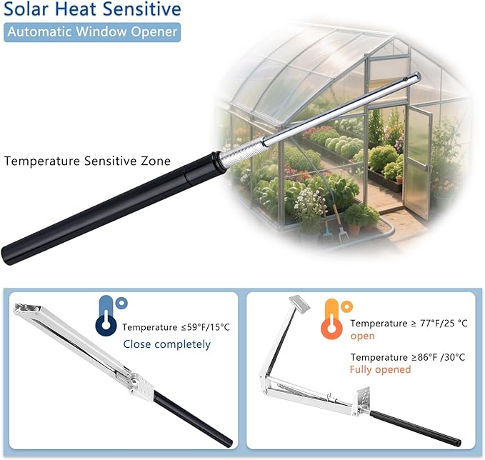 Greenhouse Automatic Vent Opener Automatic Greenhouse Window Openers Solar Heat Sensitive Greenhouse Ventilation Kit Greenhouse Vent Automatic Opener Auto Roof Vent Opener (2, Silver)