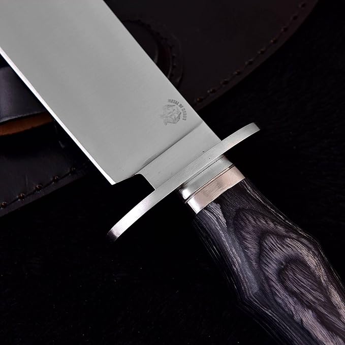 Survival Hunting Knife with Sheath, Handmade 15-inch Full Tang D2 Fixed Blade Tactical Bowie Knife for Camping, Outdoor, Bushcraft with Solid Engineered Wood Handle,Gift for BF/MEN (Grey)