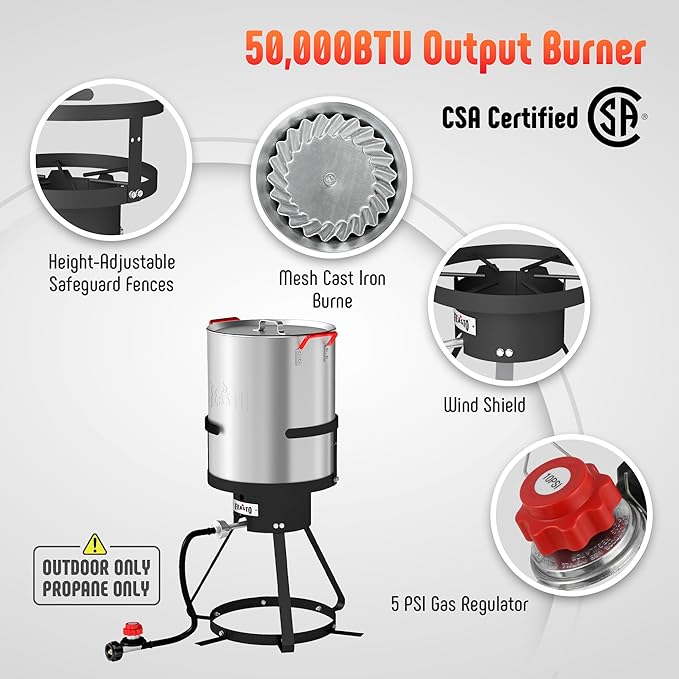 30 Qt Aluminum Turkey Fryer Pot with Stockpot Basket & 50,000 BTU Propane Gas Burner, Outdoor Deep Fryer & Seafood Boil Pot-Outdoor Cooker for Crawfish, Crab, Shrimp and Frying