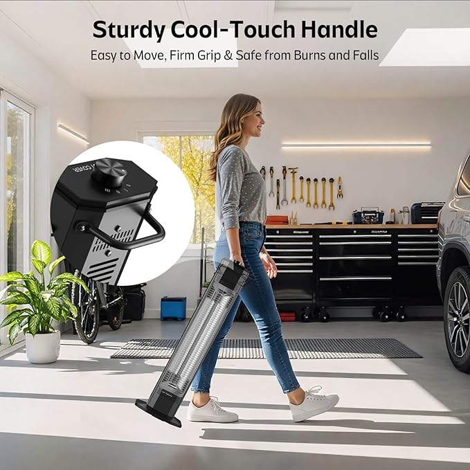 Outdoor Electric Patio Heater, 34-inch 1500W Infrared Tower Heater with Instant Heating, Tip-Over & Overheat Protection, IPX5 Waterproof Space Heater for Patio Garage Workshop Indoor & Outdoor Use