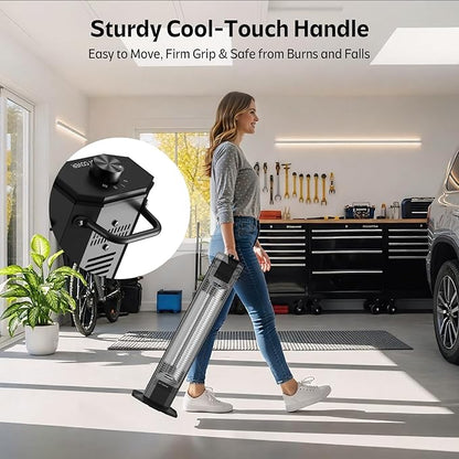 Outdoor Electric Patio Heater, 34-inch 1500W Infrared Tower Heater with Instant Heating, Tip-Over & Overheat Protection, IPX5 Waterproof Space Heater for Patio Garage Workshop Indoor & Outdoor Use