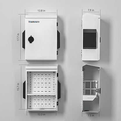 Outdoor Electrical Box with Thermostat and Fan, Cold-Rolled Steel Plate, Aluminum Alloy Back Beam, One-Piece Ventilation Design, IP65 Waterproof, Wall/Pole Mounted. (17.7" x 13.8" x 8")