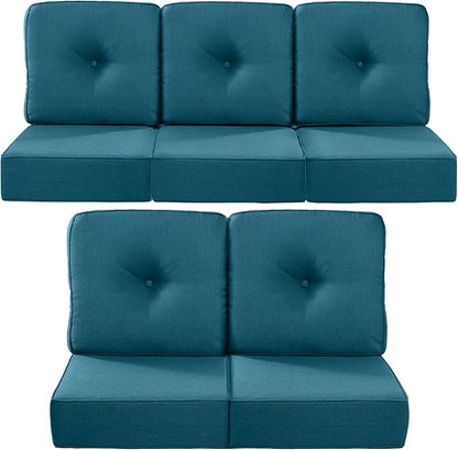 Luxury 22x24/22x25 6-Inch Outdoor Cushions for 5 Peice Patio Furniture Set - Set of 5 Water Repellent Pillow for Wicker Rocking Swivel Chairs Loveseat Couch Sectional Sofa - Peacock Blue