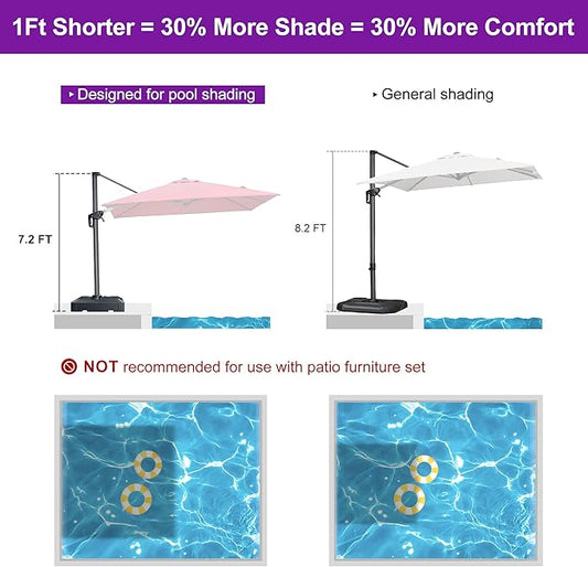 PURPLE LEAF 8' X 8' Patio Umbrella for Pool 7' High Offset Outdoor Cantilever Umbrella Swimming Pool Umbrella with 360°Rotation for Poolside Terra
