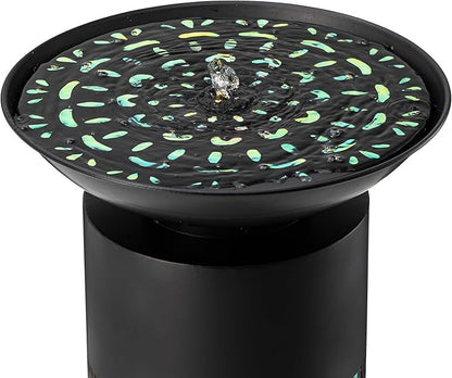 Glitzhome Modern Black Metal Cutout Water Fountain - 36'' Outdoor Bird Bath Fountain with LED Light & Pump - Freestanding Waterfalls Garden Fountains for Patio Backyard Porch Patio Decor