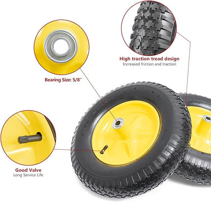 4.80/4.00-8 Tires and Wheels, Replacement Pneumatic Tires 15-Inch Wheel with 5/8" Bearings Compatible with Hand Truck, Wheelbarrow, Wagon, Gorilla Carts Tires(Yellow, 2PCS) P-097