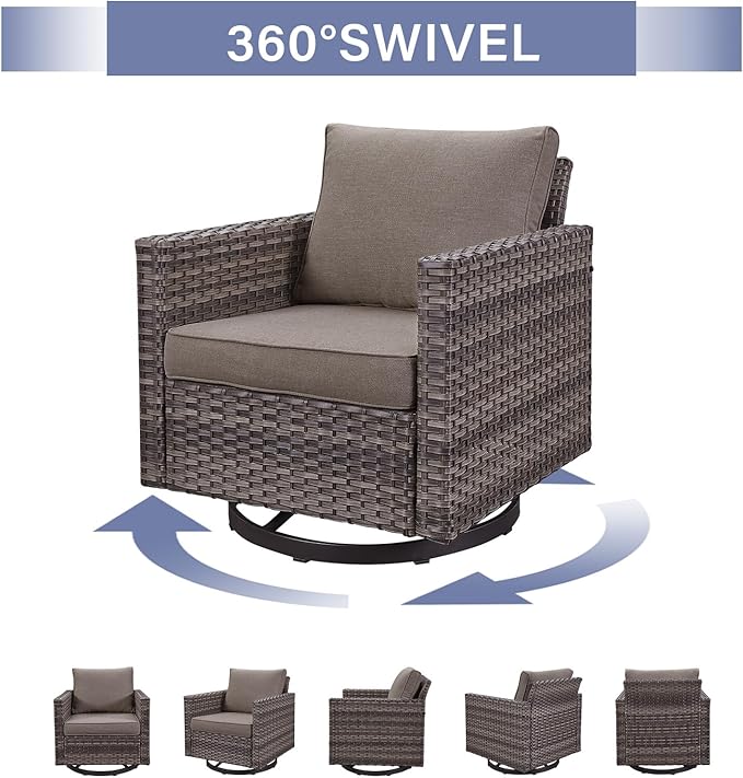 Outdoor Patio Swivel Rocker Chairs - 3 Piece Wicker Patio Furniture Bistro Swivel Rocking Chairs Set with Comfortable Cushions,Sturdy Metal Frame and Side Table for Porch Deck(Mixed Grey/Grey)