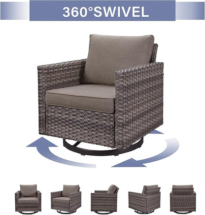 Rilyson Wicker Outdoor Patio Furniture Set - 5 Piece Patio Conversation Set with 2 Swivel Rocker Chairs,2 Rattan Ottoman and 1 Couch for Outside Porch Deck Backyard Garden(Mixed Grey/Grey)