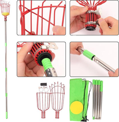 2 PCS Adjustable Fruit Picker Tool, 5.3 Feet Fruit Picker with Telescoping Basket & Pole, Ideal for Orange Picking, Cherry Picking & More