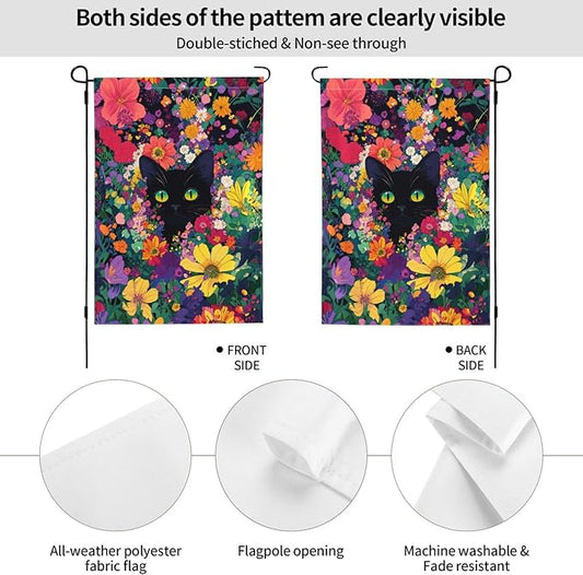 Cat Garden Flag Vertical Double Sided Outdoor Yard Flags 12.5x18 Inch Burlap Banners for House Lawn
