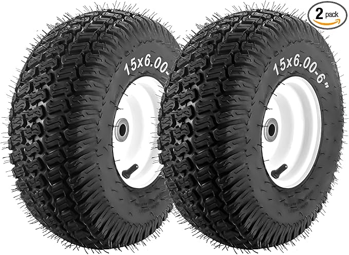 【Upgraded】15x6.00-6" Lawn Mower Tires with 3/4" Iron Bushing, 3" Offset Hub 4 Ply Heavy Duty Replacement for Craftsman Mower, Garden Lawn Tractors 2-Pack by Cenipar