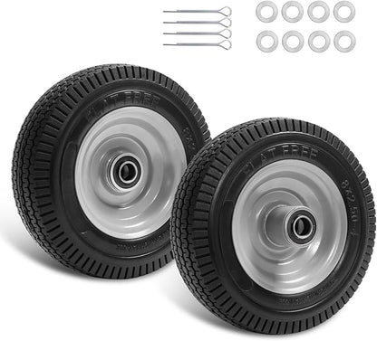 8-Inch Solid Tire Replacement - 2.50-4"Flat Free Tire and Wheel Heavy-Duty for Gorilla Carts, Yard Tractors, Wagons - Replacement Tires with 5/8" Bearings & 2.25" Offset Hub(2 Pack)
