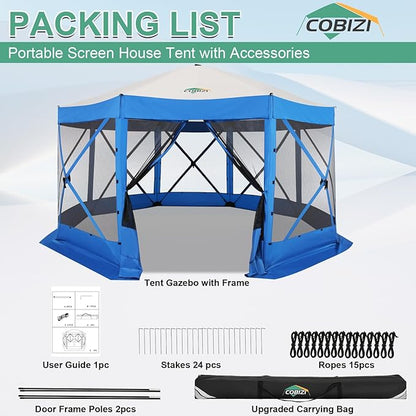 COBIZI 15x15ft Extra Large Pop-Up Gazebo Canopy Tent with Mosquito Netting, Spacious Easy Set-Up Screened Shelter, Durable Outdoor Pavilion with Ground Stakes, Perfect for Patio, Backyard, and Lawn