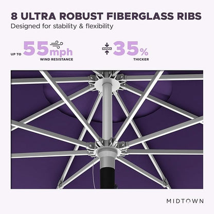 Midtown Umbrellas Push Pop Sunbrella Umbrella 8 Feet Outdoor Umbrella in Bengali Purple Fabric - Patio Umbrella, Backyard Umbrella, Garden Umbrella, Picnic Table Umbrella & Pool Umbrella - Black Pole