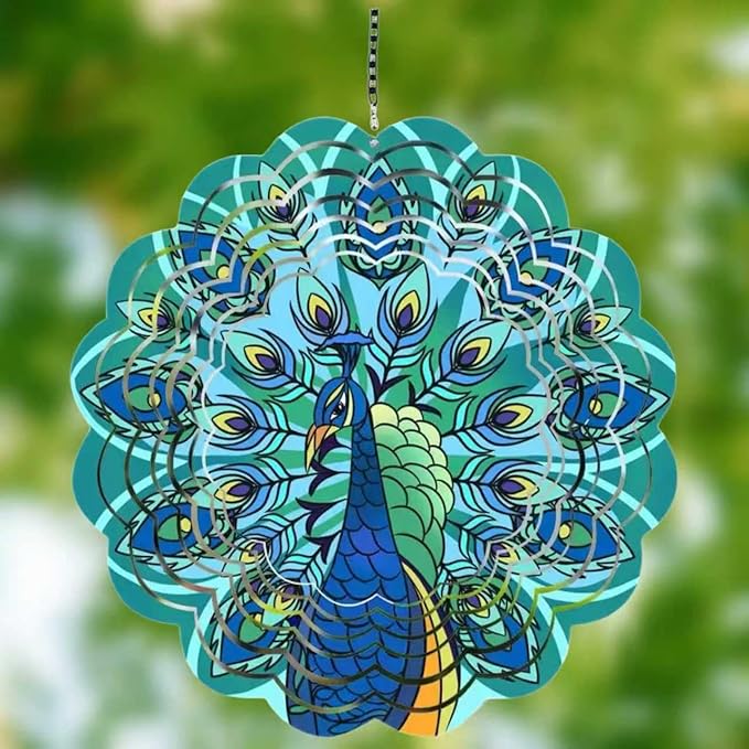 Metal Wind Spinners Outdoor Hanging Wind Spinner for Yard and Garden Decor for Outside-12In 3D Stainless Steel Peacock Wind Chime Gifts for Women Mom