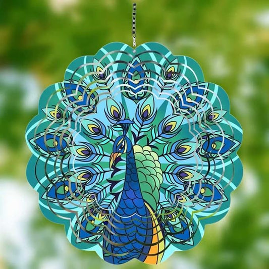 Metal Wind Spinners Outdoor Hanging Wind Spinner for Yard and Garden Decor for Outside-12In 3D Stainless Steel Peacock Wind Chime Gifts for Women Mom