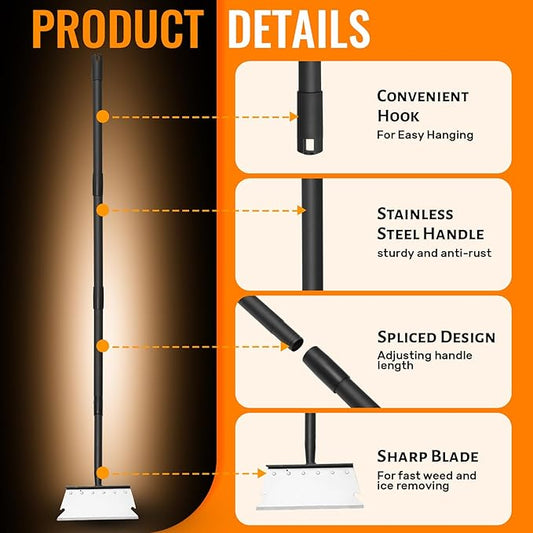 Garden Flat Shovel Scraper, Multifunctional Garden Cleaning Shovel with 59 Inch Long Handle, Heavy Duty Outdoor Floor Scraper for Weed Cleaning,Trenching,Edging and Removing Snow,Ice,Weeds,Dirty,Moss